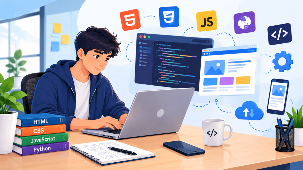 Web development and software programming illustration.